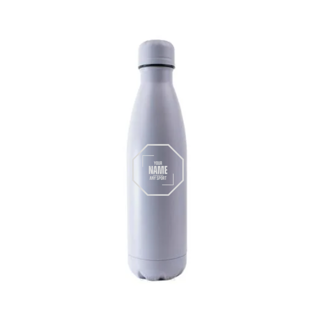 Personalised Gift: Steel Water Bottle, Octagon Logo Design, Personalised with Your Name & Any Sport