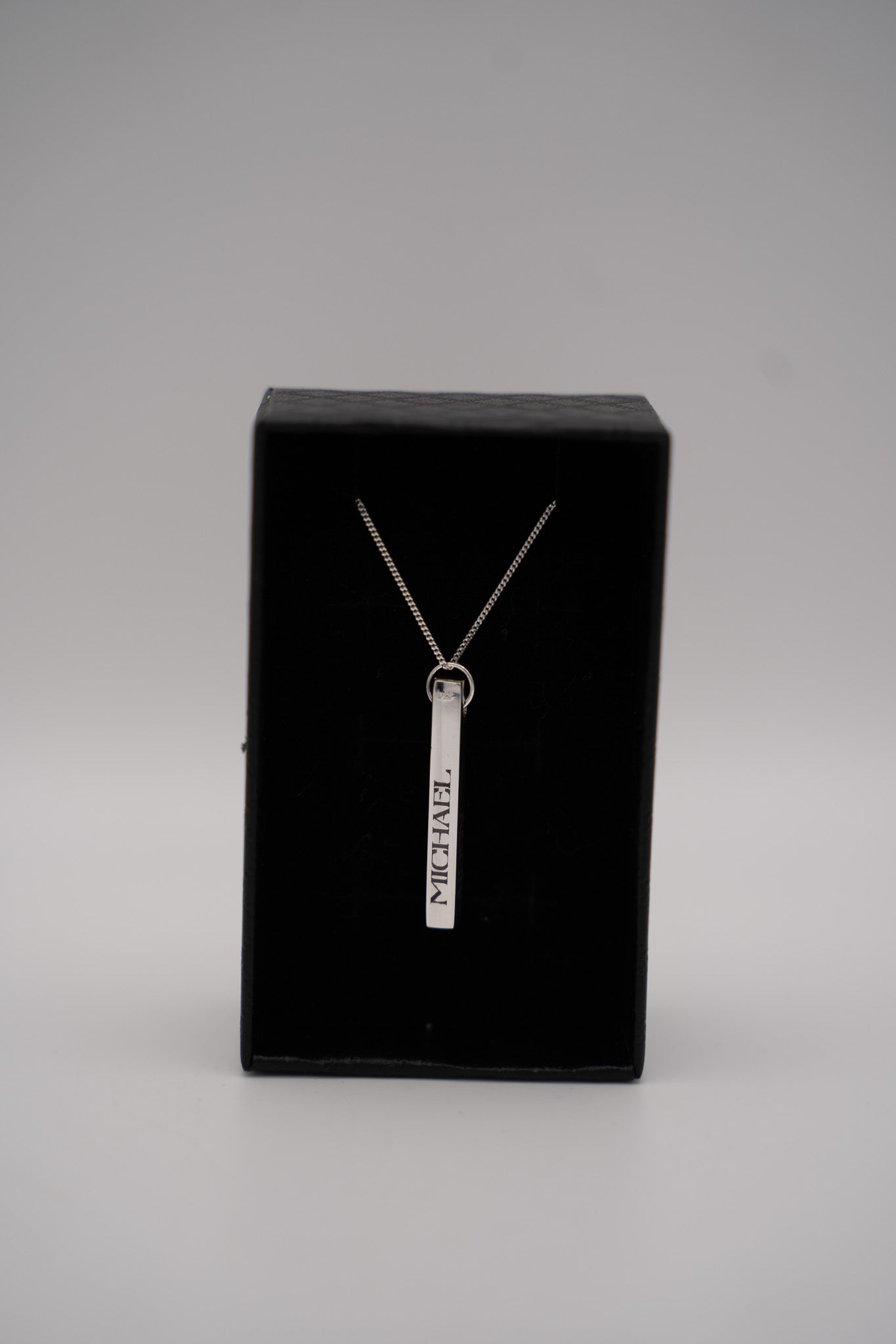 Personalised Gift: Solid Silver Bar, Personalised with any 4 names or words & Solid Silver Diamond Cut Chain