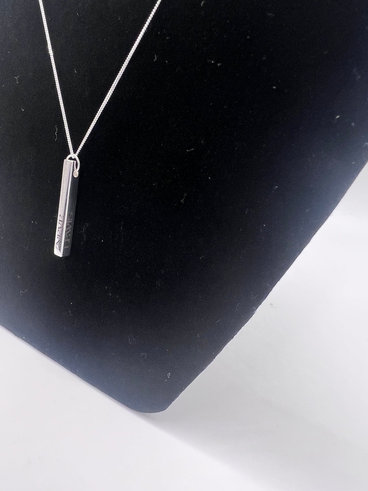 Personalised Gift: Solid Silver Bar, Personalised with any 4 names or words & Solid Silver Diamond Cut Chain