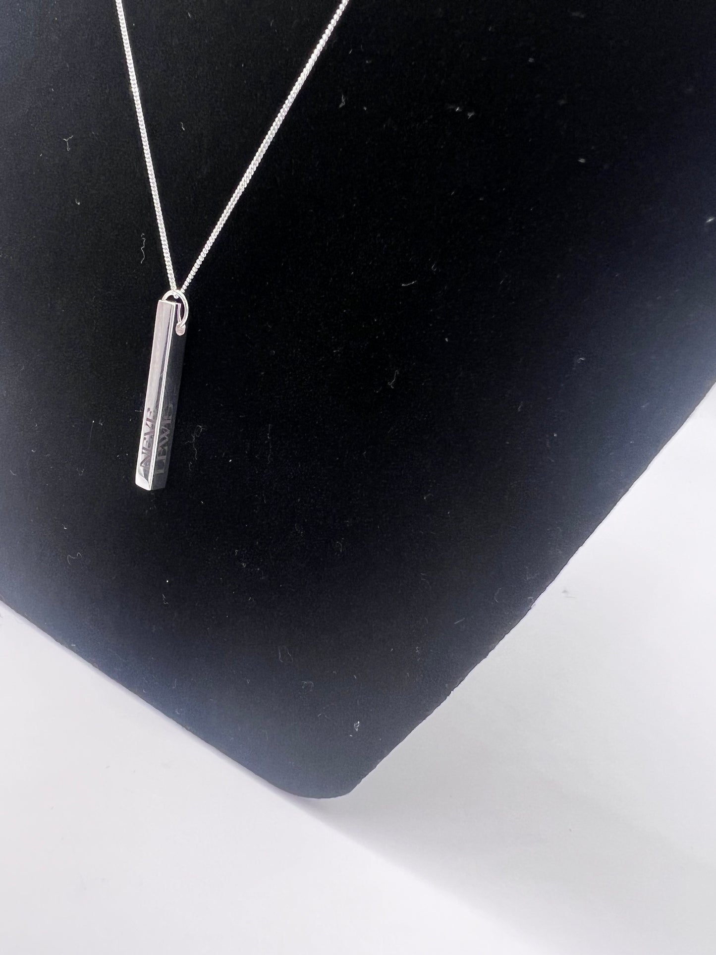 Personalised Gift: Solid Silver Bar, Personalised with any 4 names or words & Solid Silver Diamond Cut Chain