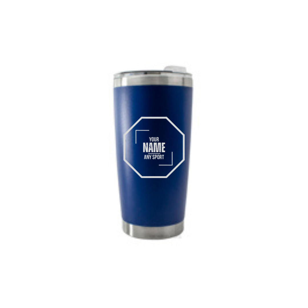 Personalised Gift: Thermal Travel Mug, Logo Design, Your Name & Initials & Any Sport