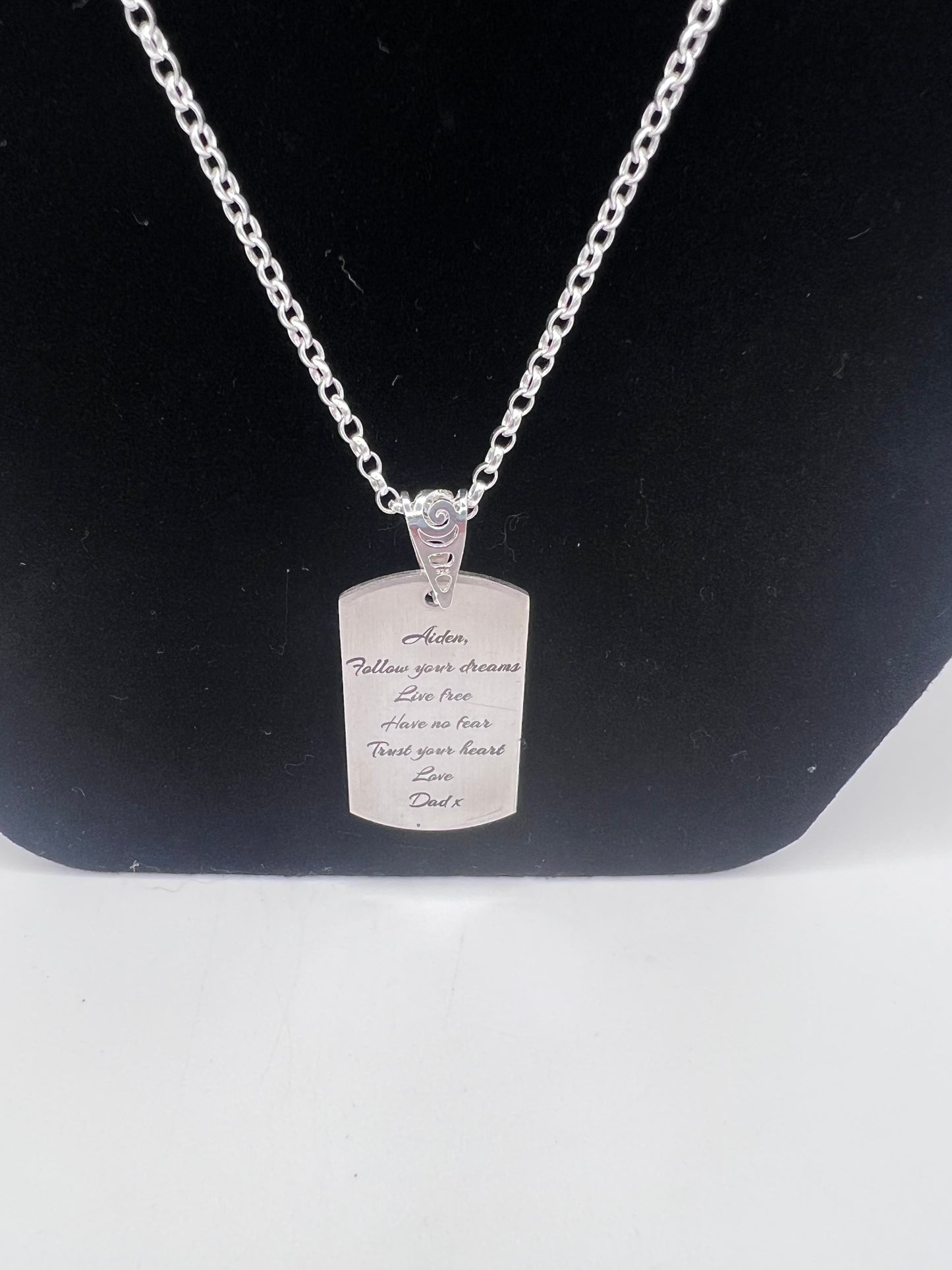 Personalised Gift: Solid Silver Dog Tag, Lion Design, Personalised with Any Message & Solid Silver Belcher Chain
