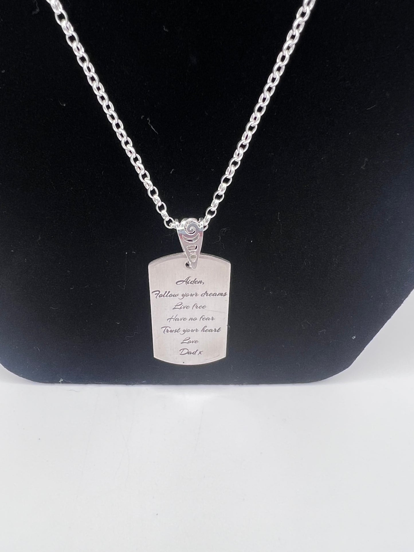 Personalised Gift: Solid Silver Dog Tag, Lion Design, Personalised with Any Message & Solid Silver Belcher Chain