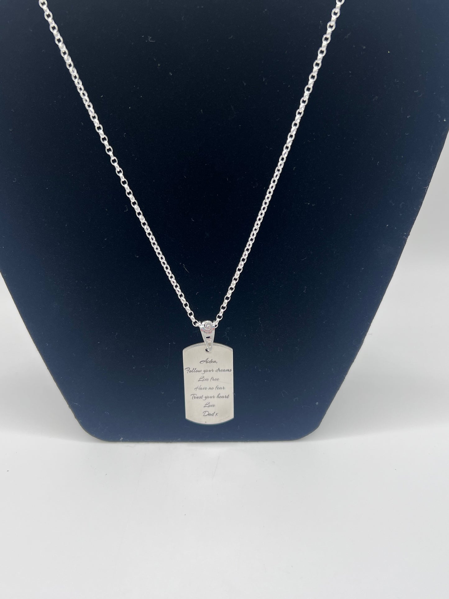 Personalised Gift: Solid Silver Dog Tag, Lion Design, Personalised with Any Message & Solid Silver Belcher Chain