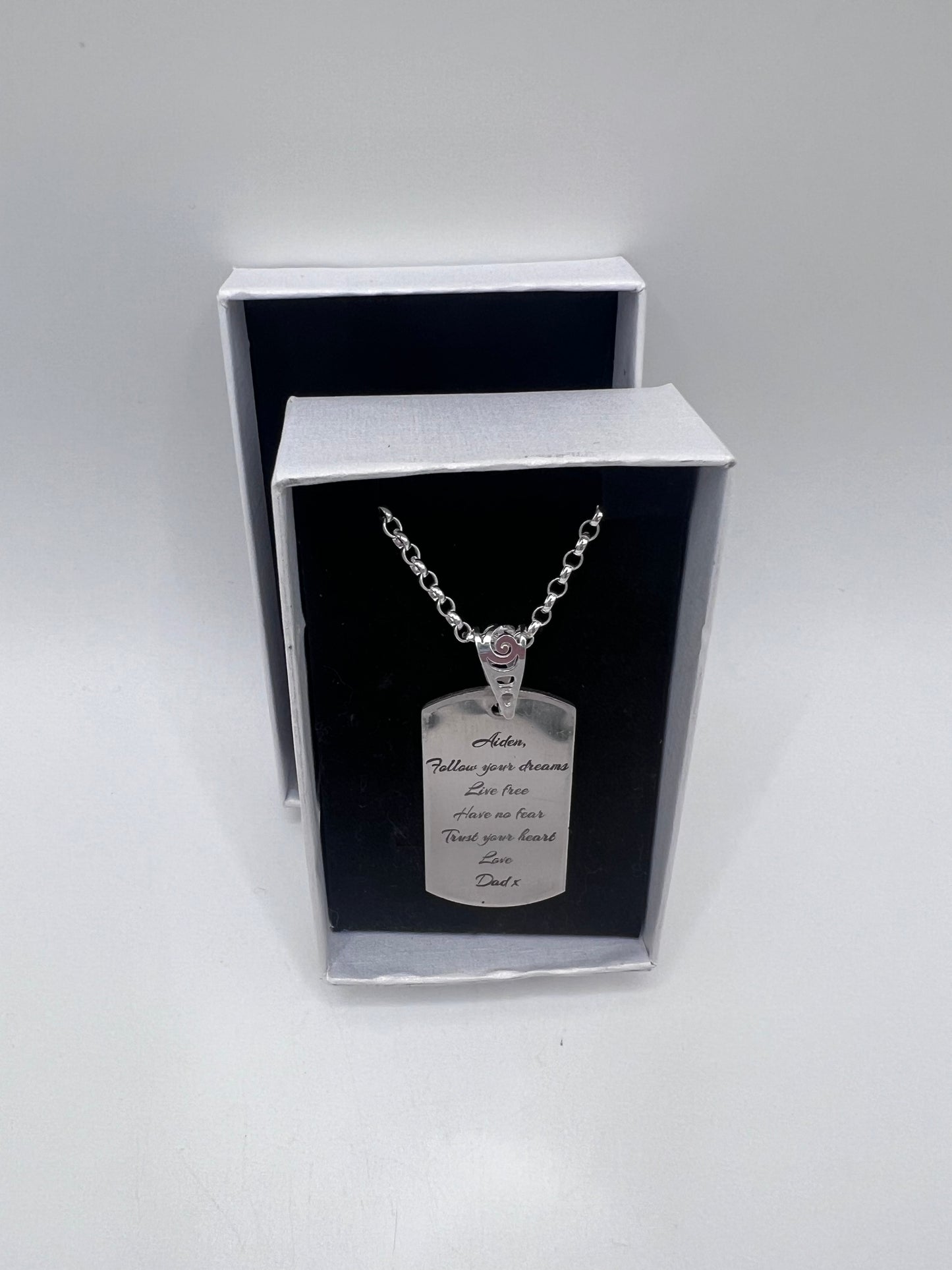 Personalised Gift: Solid Silver Dog Tag, Lion Design, Personalised with Any Message & Solid Silver Belcher Chain