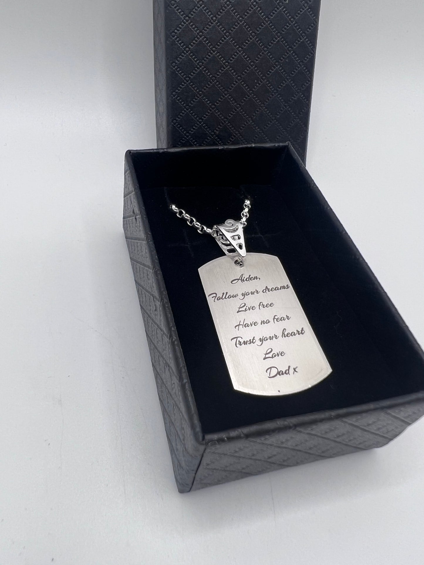 Personalised Gift: Solid Silver Dog Tag, Lion Design, Personalised with Any Message & Solid Silver Belcher Chain