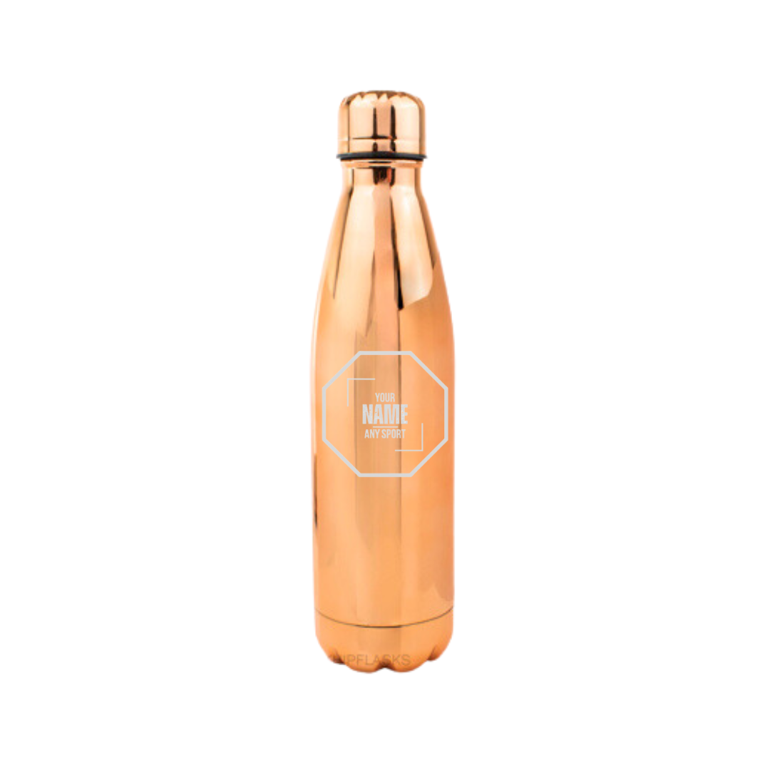 Personalised Gift: Steel Water Bottle, Octagon Logo Design, Personalised with Your Name & Any Sport