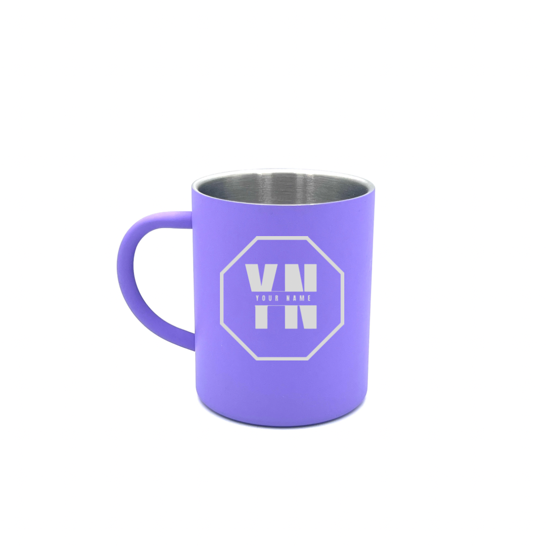 Personalised Gift: Steel Mug, Octagon Logo Design with Your Name