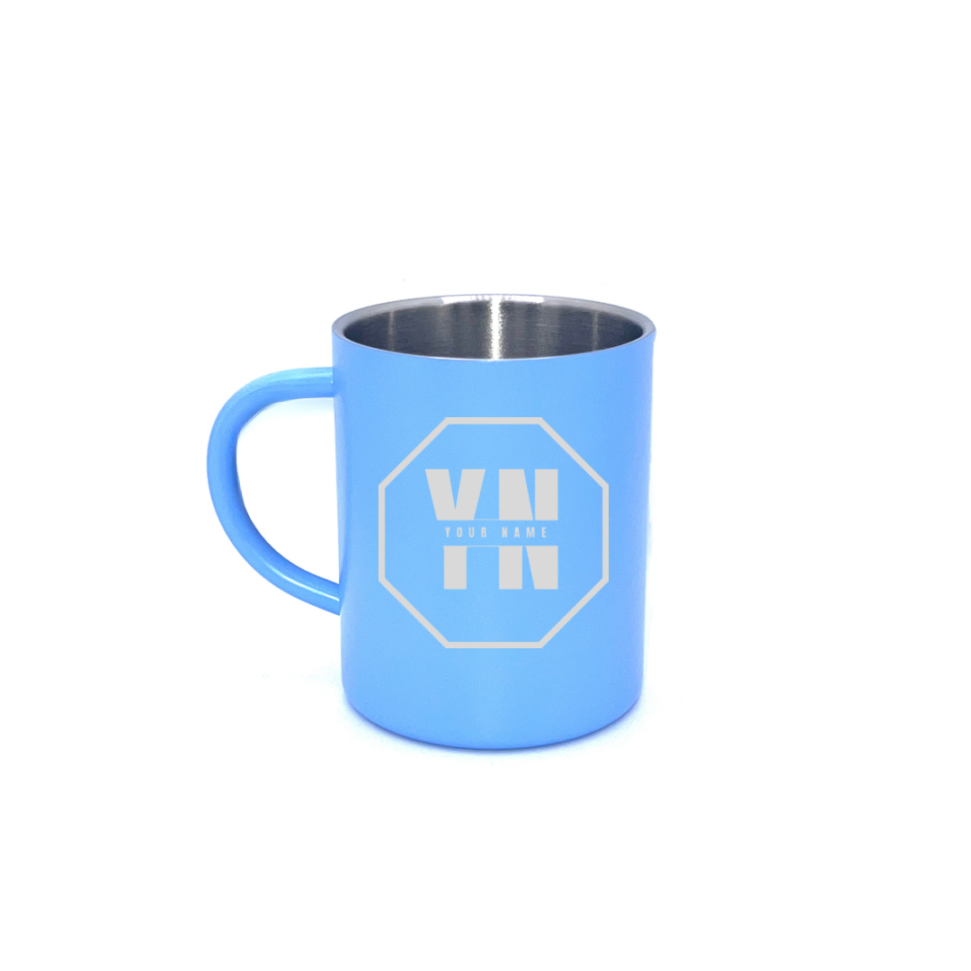 Personalised Gift: Steel Mug, Octagon Logo Design with Your Name