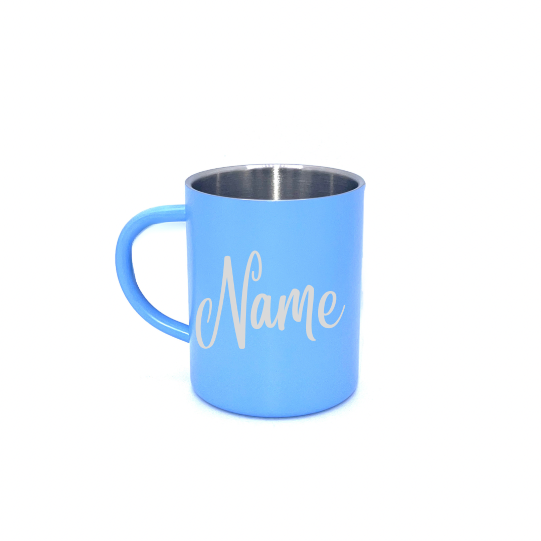 Personalised Gift: Steel Mug, Personalised with Any Logo & with Your Name