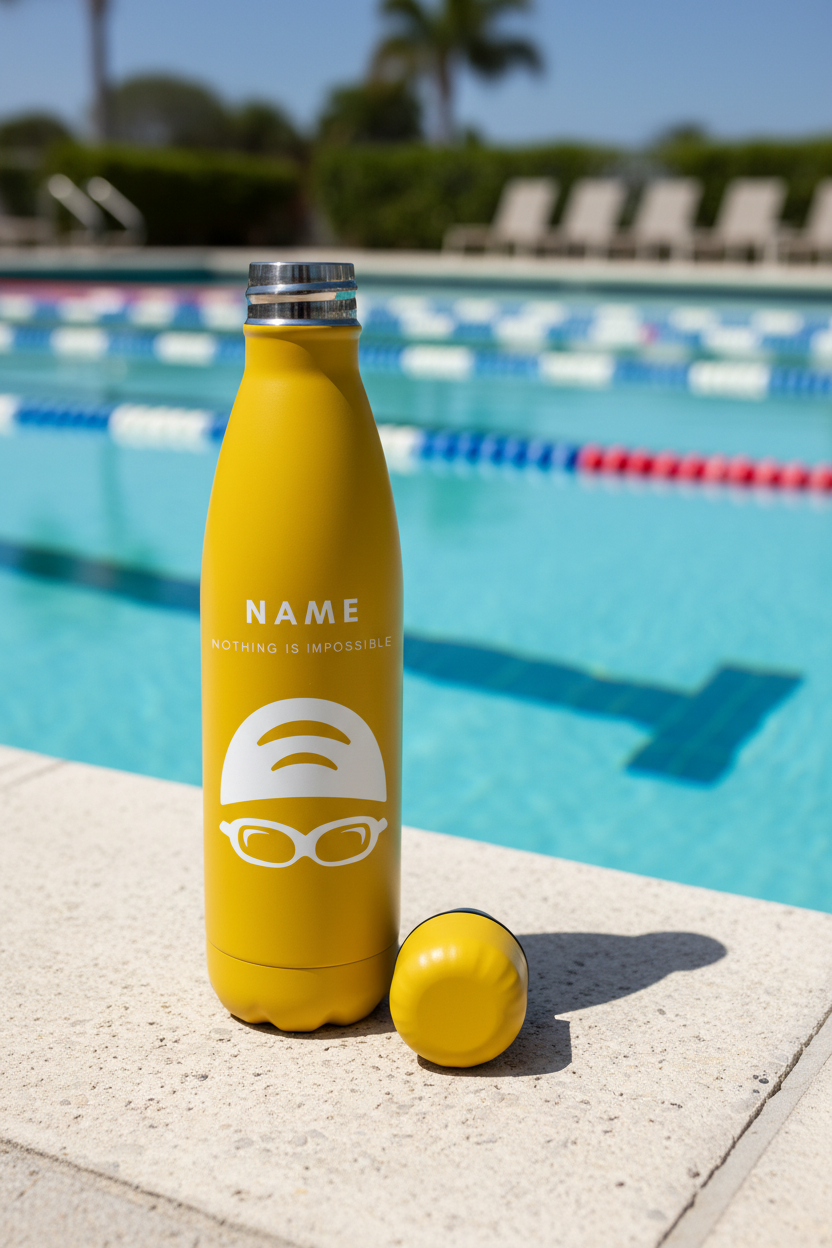 Personalised Gift: Swimmers Thermos Water Bottle, Motivational 'Nothing is Impossible' Design