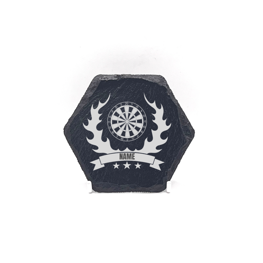 Personalised Gift: Slate Coaster, Darts, Any Name