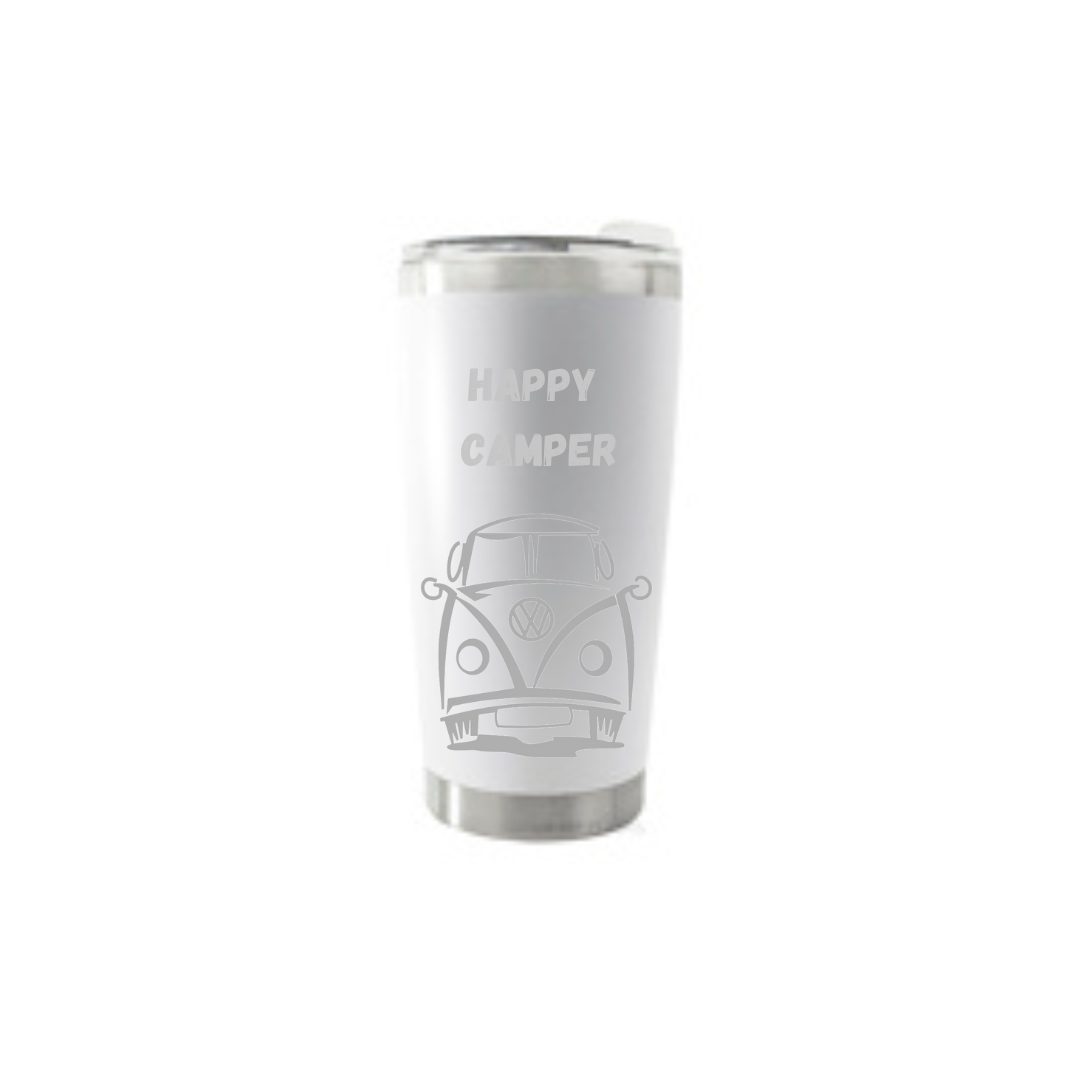 Personalised Gift: Thermal Travel Mug, VW, Happy Camper Design