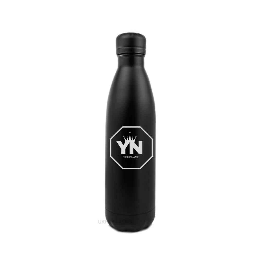 Personalised Gift: Steel Water Bottle, Personalised with Your Name & Initials In the King Octagon Logo