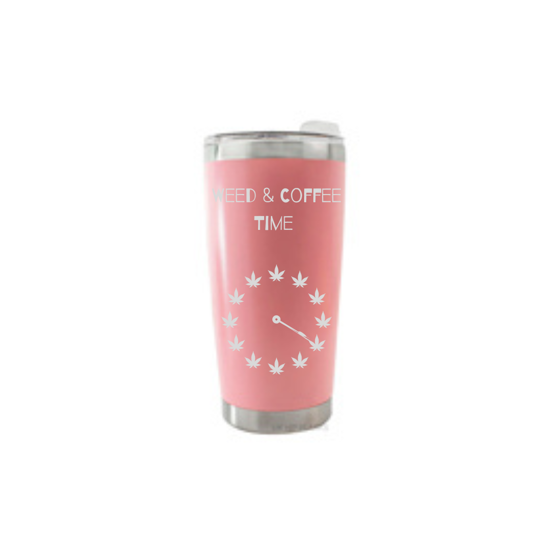 Personalised Gift: Thermal Travel Mug, Weed & Coffee Time Design