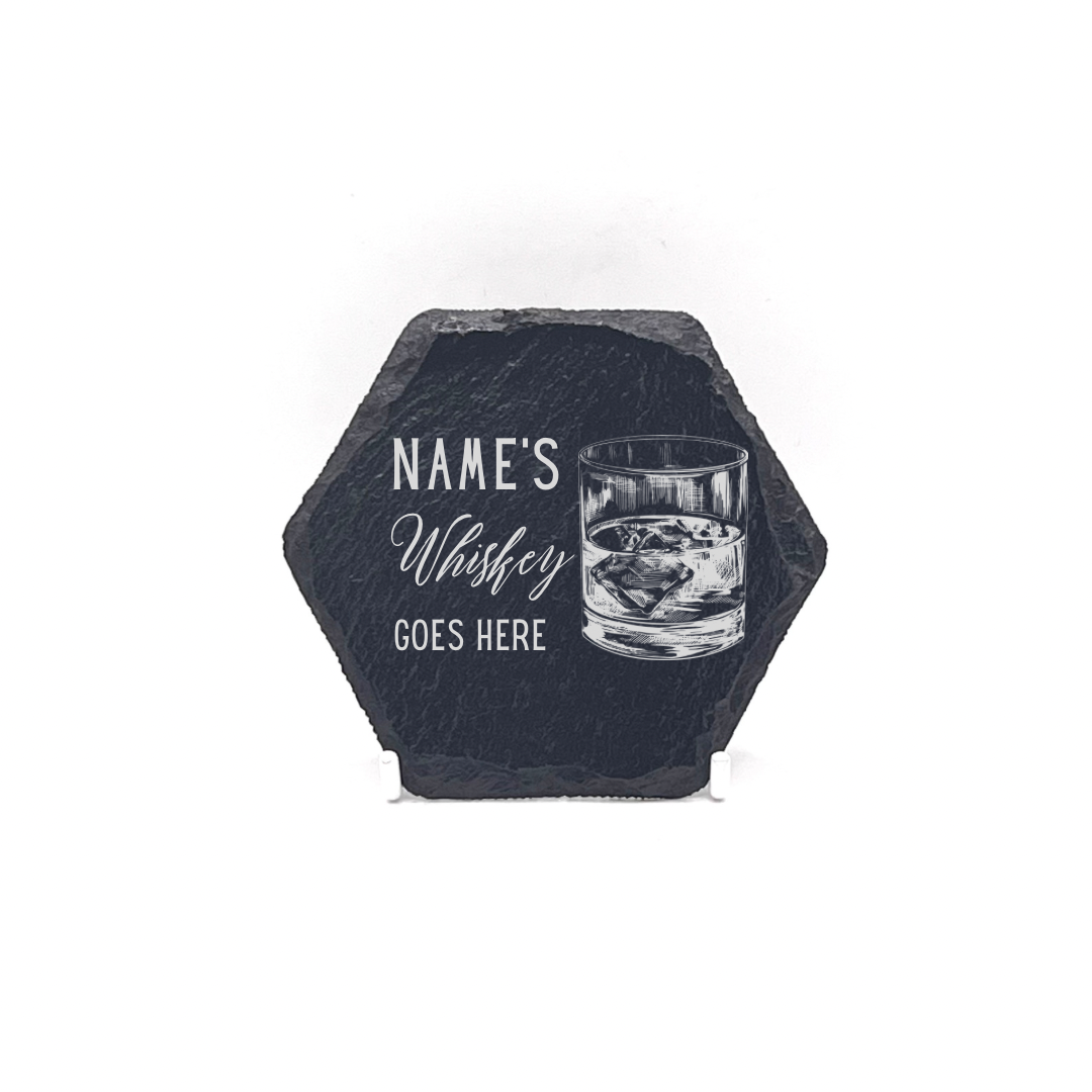 Personalised Gift: Slate Coaster, Personalised with Your Favourite Drink & Your Name. Gin, Beer, Wine, Tea, Coffee, Vodka, Whiskey, Champagne, Cocktails, Prosecco