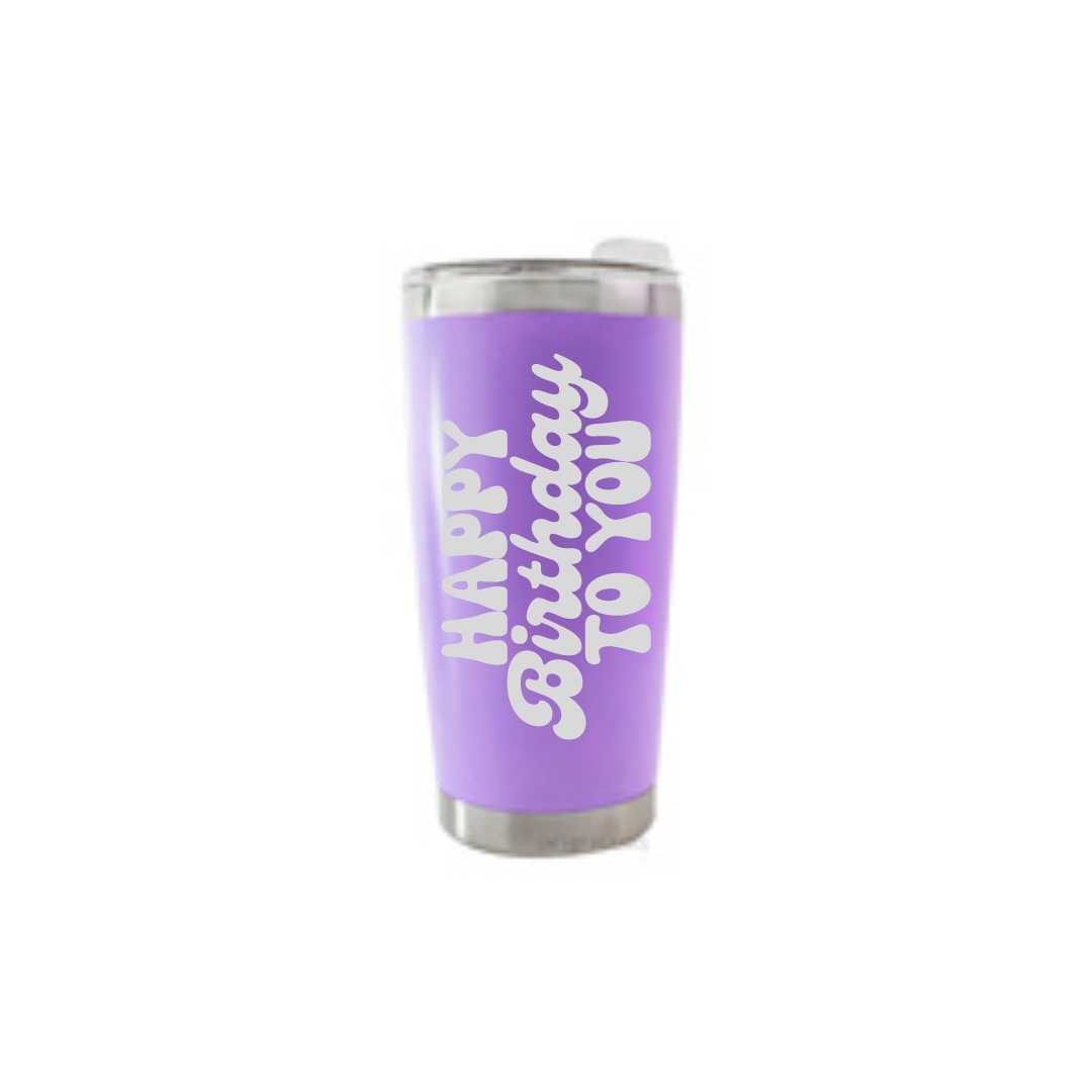 Personalised Gift: Thermal Travel Mug, Happy Birthday Design