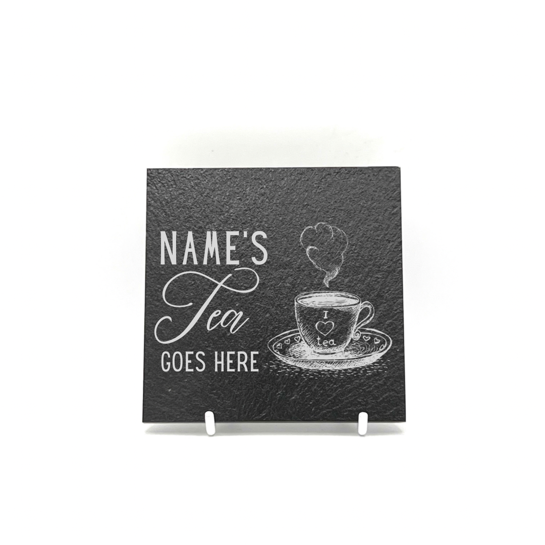 Personalised Gift: Slate Coaster, Personalised with Your Favourite Drink & Your Name. Gin, Beer, Wine, Tea, Coffee, Vodka, Whiskey, Champagne, Cocktails, Prosecco