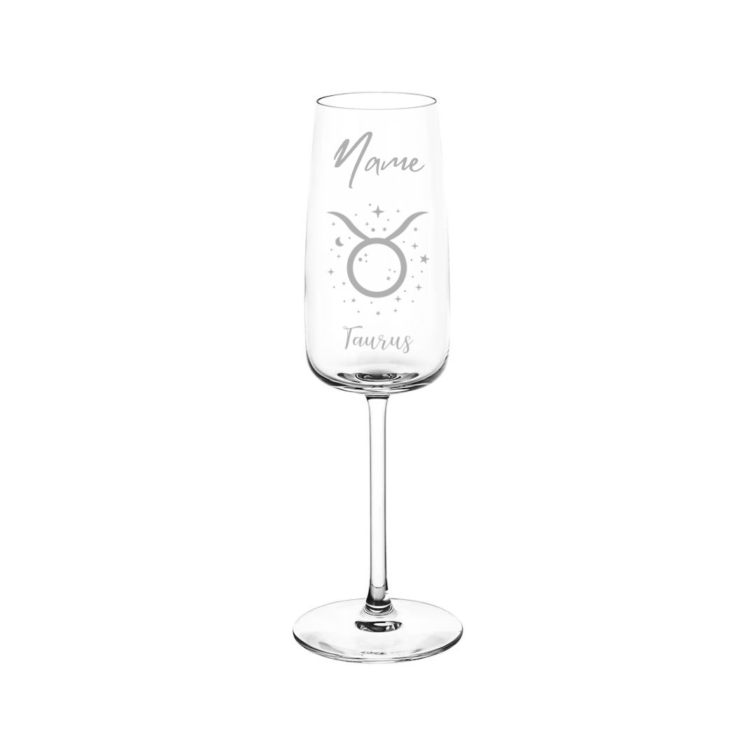 Personalised Gift: Personalised Champagne Glass, Sign of the Zodiac, Star Sign & Any Name