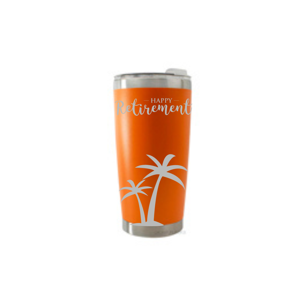 Personalised Gift: Thermal Travel Mug, Happy Retirement Design