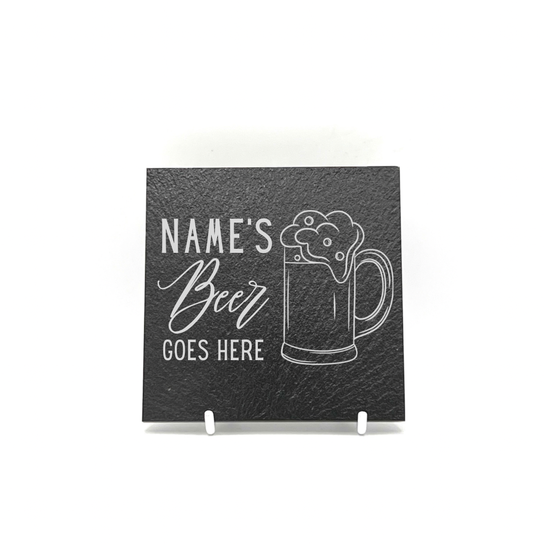 Personalised Gift: Slate Coaster, Personalised with Your Favourite Drink & Your Name. Gin, Beer, Wine, Tea, Coffee, Vodka, Whiskey, Champagne, Cocktails, Prosecco