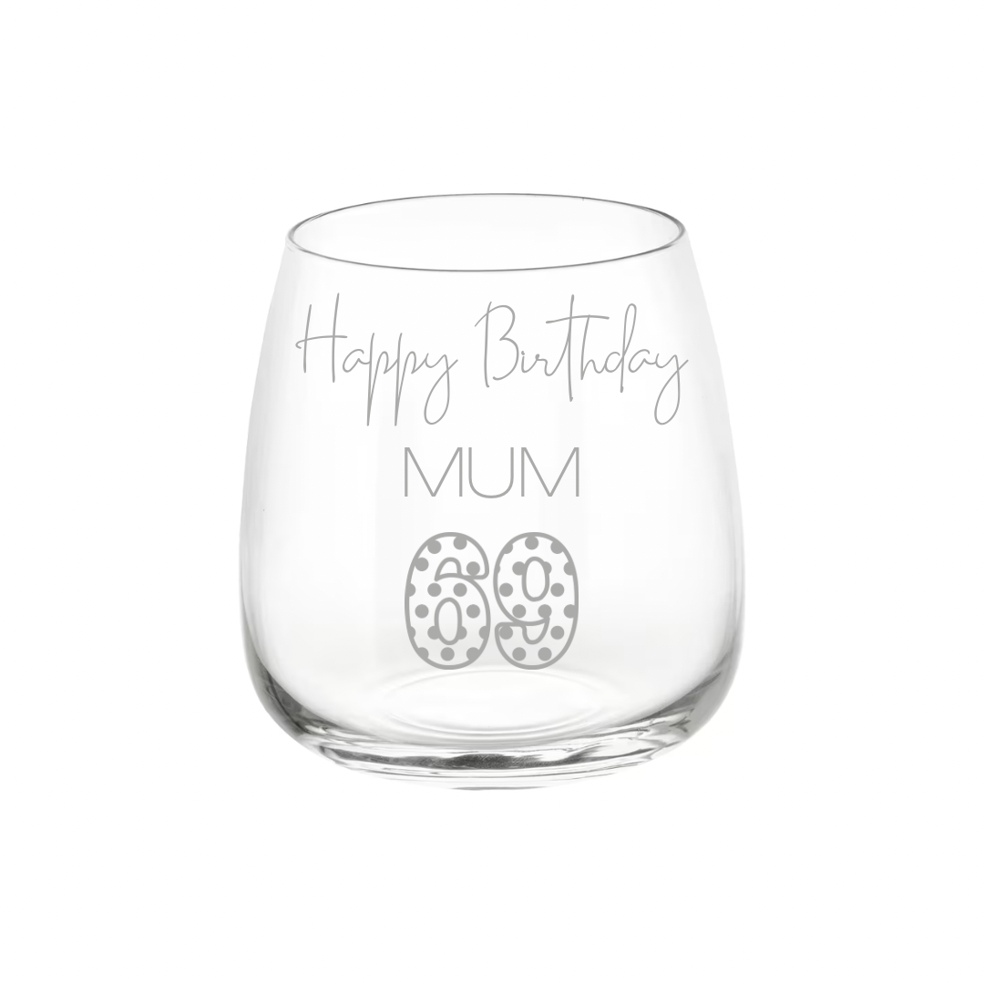Personalised Gift: Personalised Glass, Happy Birthday Design, Any Name & Any Age