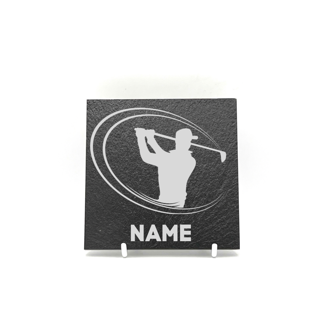 Personalised Gift: Slate Coaster, Golf, Any Name
