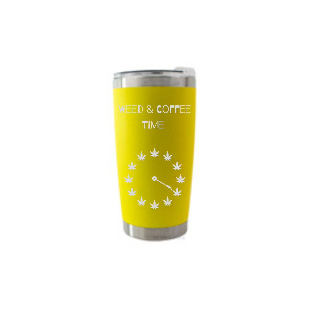 Personalised Gift: Thermal Travel Mug, Weed & Coffee Time Design