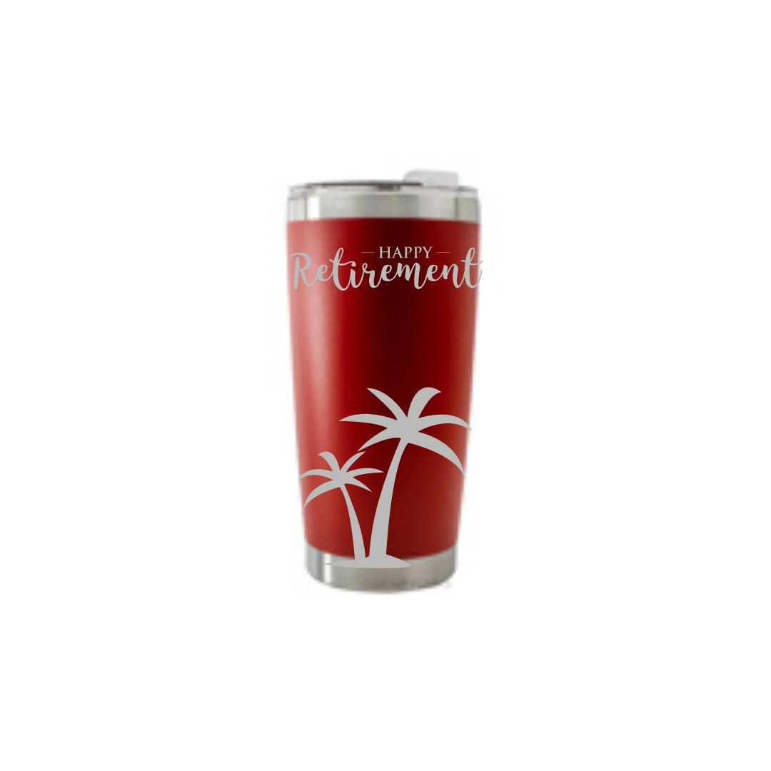 Personalised Gift: Thermal Travel Mug, Happy Retirement Design