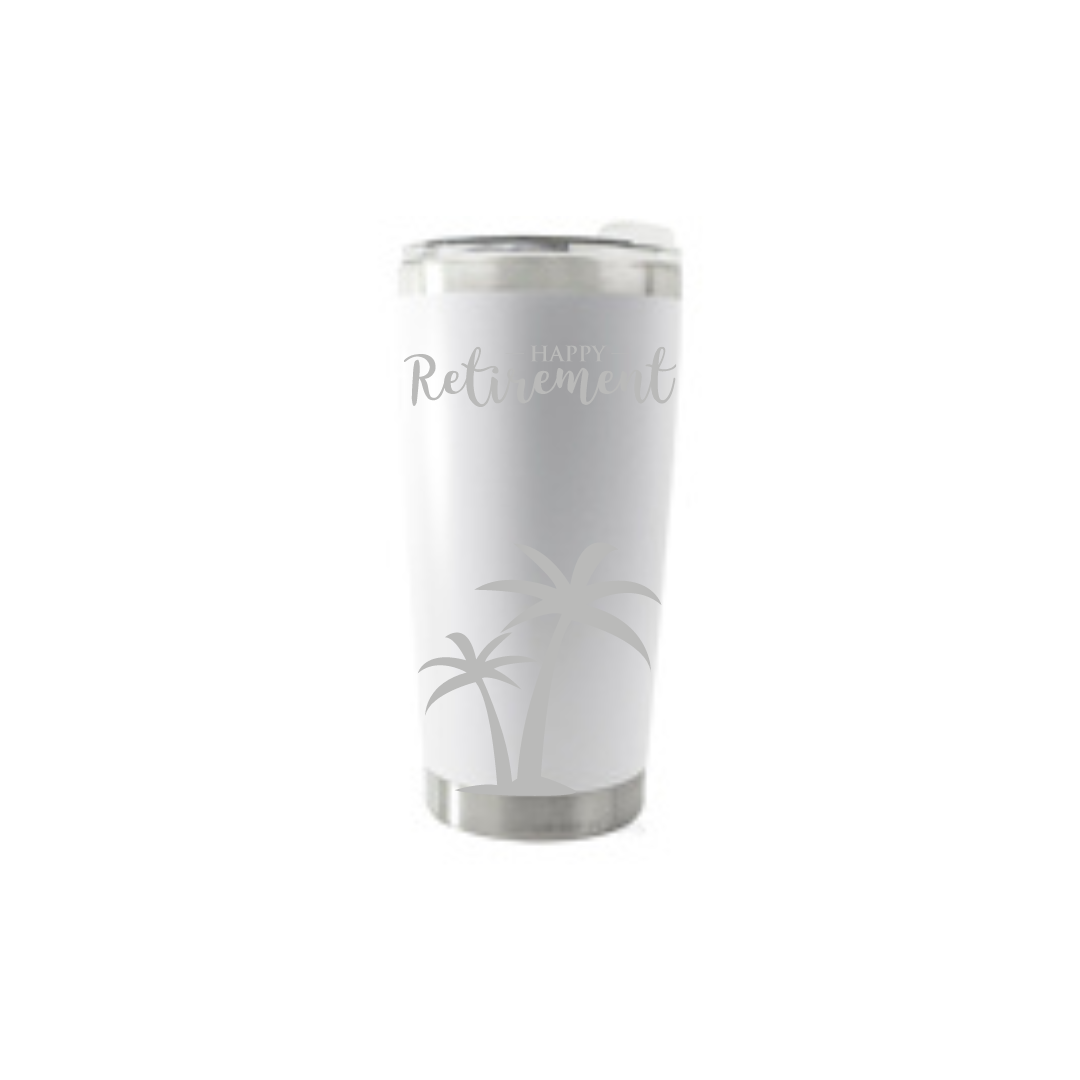 Personalised Gift: Thermal Travel Mug, Happy Retirement Design