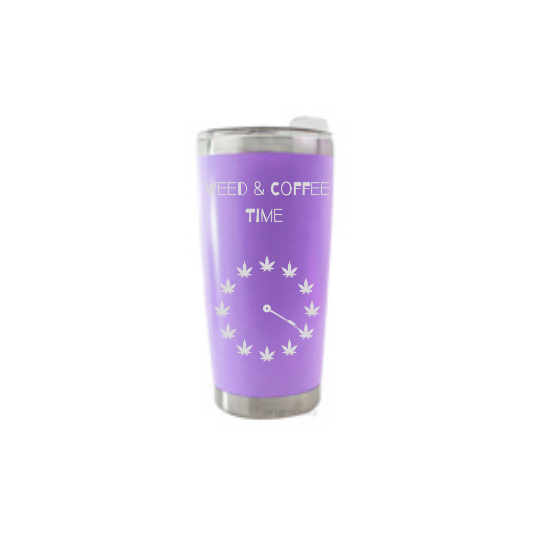 Personalised Gift: Thermal Travel Mug, Weed & Coffee Time Design