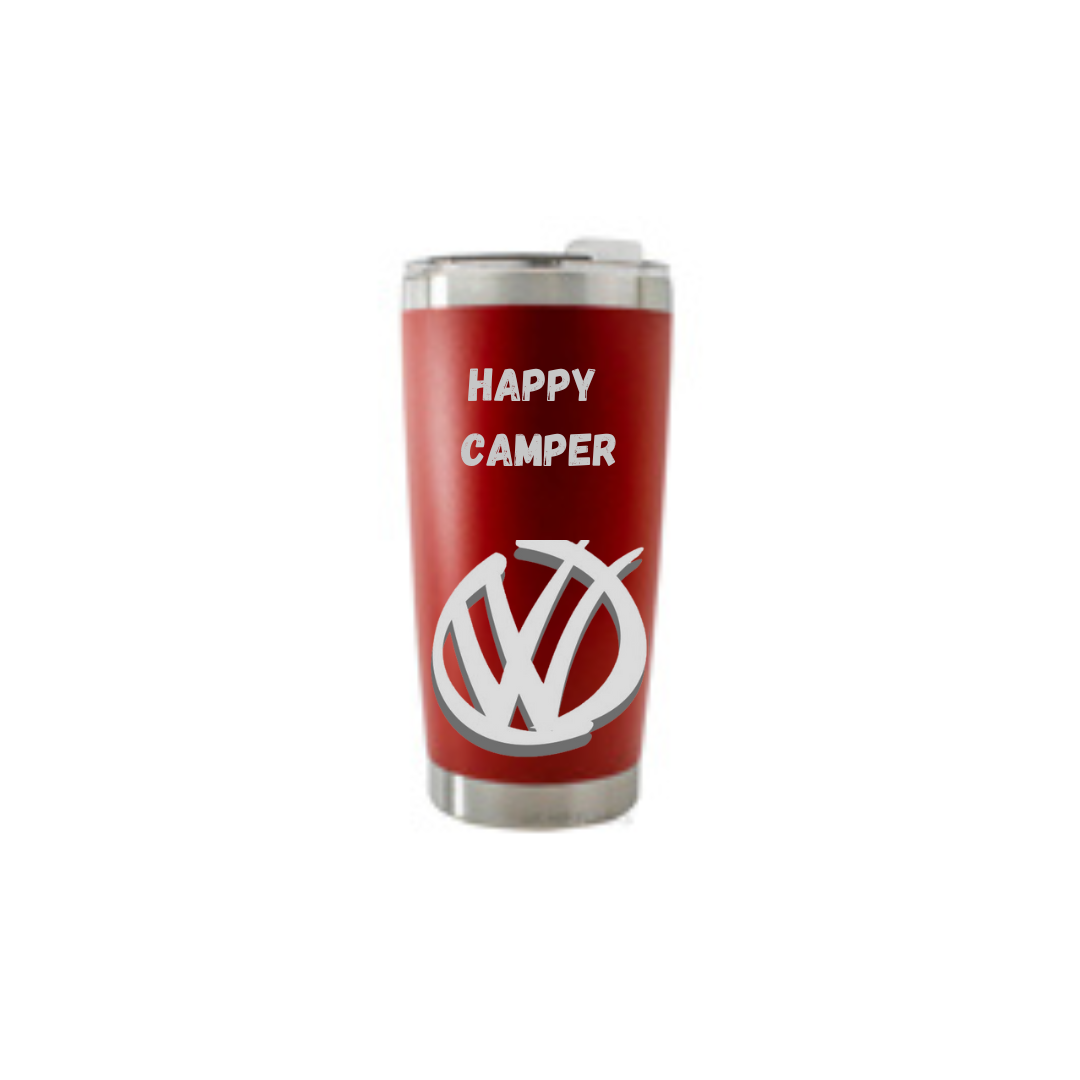Personalised Gift: Thermal Travel Mug, VW, Happy Camper Design
