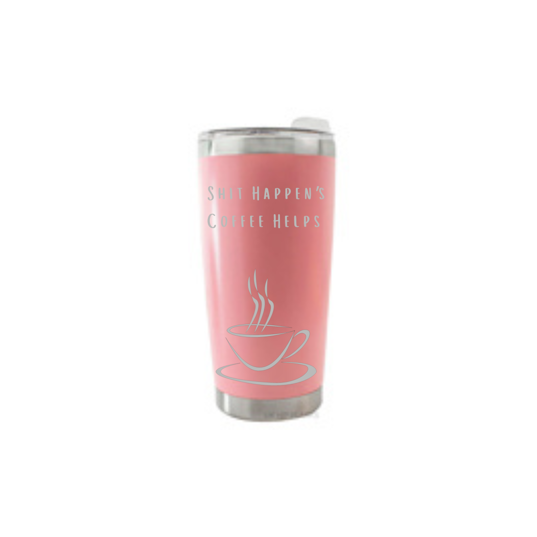 Personalised Gift: Thermal Travel Mug, Shit Happen’s Coffee Helps Design