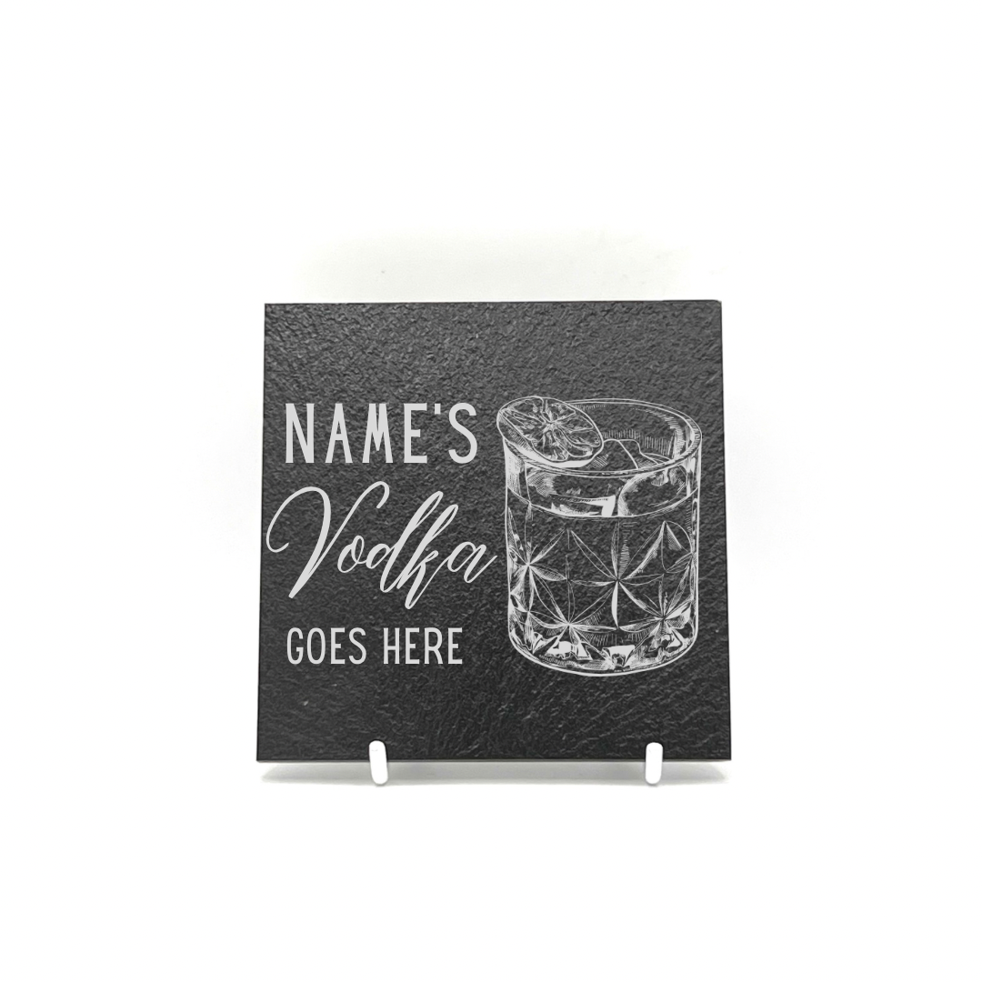 Personalised Gift: Slate Coaster, Personalised with Your Favourite Drink & Your Name. Gin, Beer, Wine, Tea, Coffee, Vodka, Whiskey, Champagne, Cocktails, Prosecco