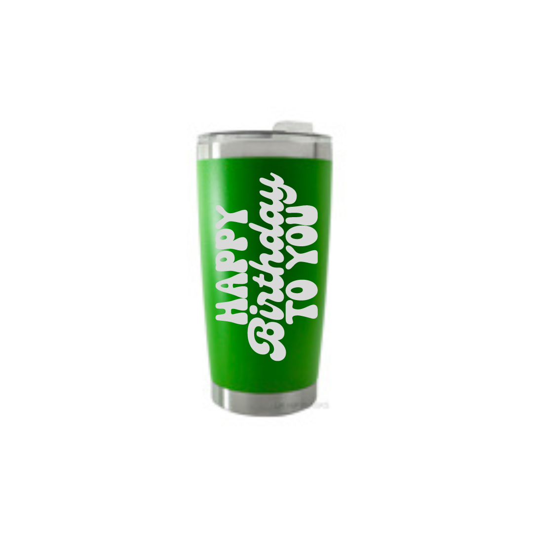 Personalised Gift: Thermal Travel Mug, Happy Birthday Design