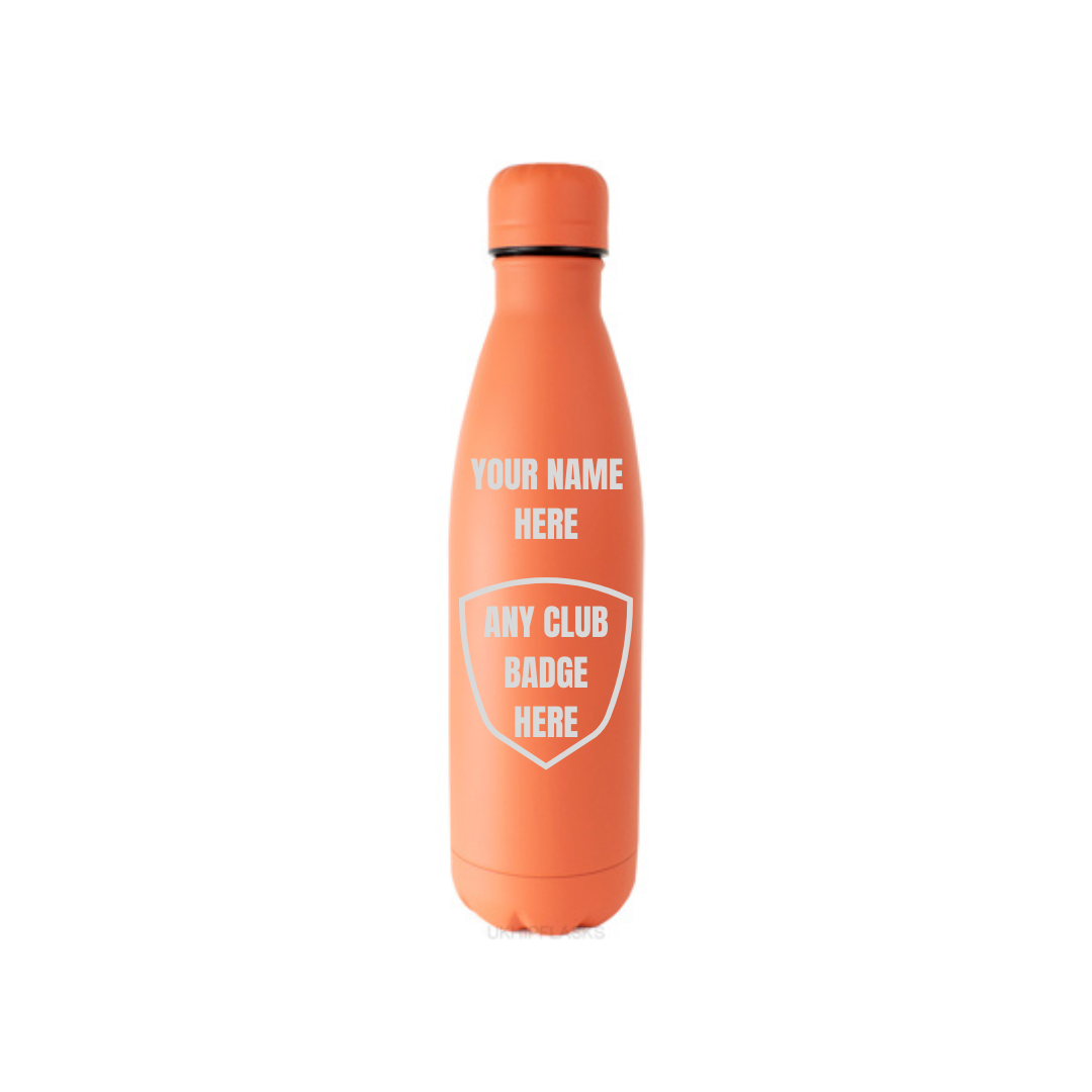 Personalised Gift: Steel Water Bottle, Any Club Badge & Any Name