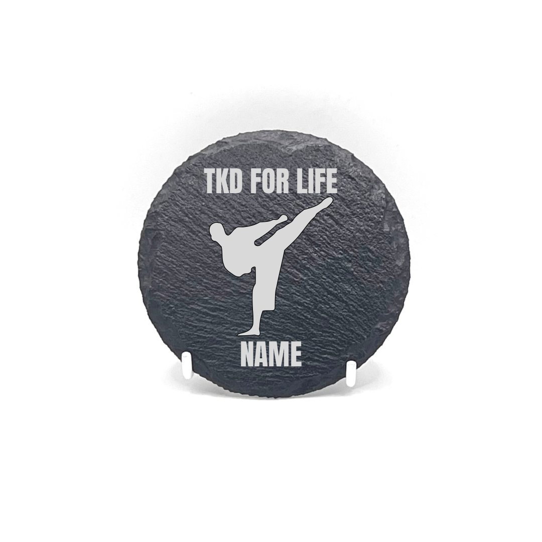 Personalised Gift: Slate Coaster, Male, Taekwondo, TKD Design & Any Name