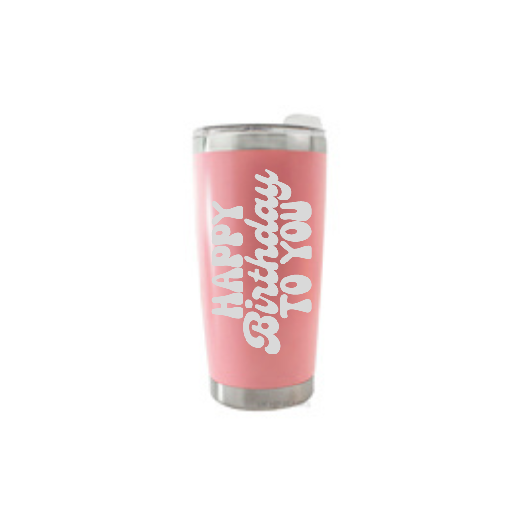 Personalised Gift: Thermal Travel Mug, Happy Birthday Design