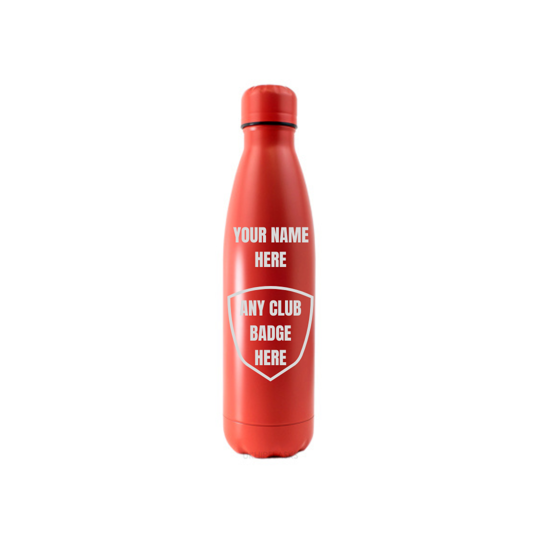 Personalised Gift: Steel Water Bottle, Any Club Badge & Any Name