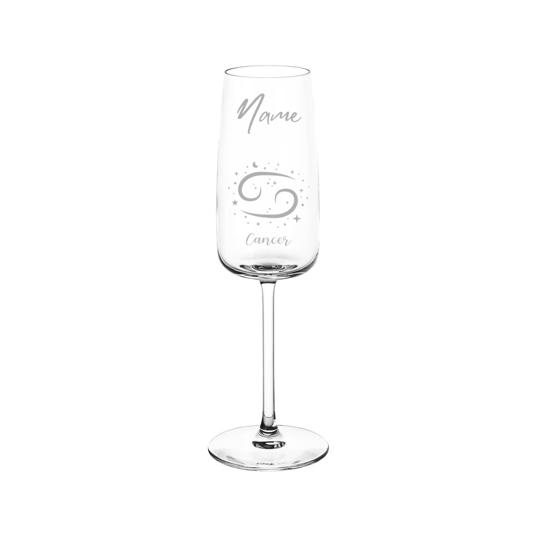 Personalised Gift: Personalised Champagne Glass, Sign of the Zodiac, Star Sign & Any Name