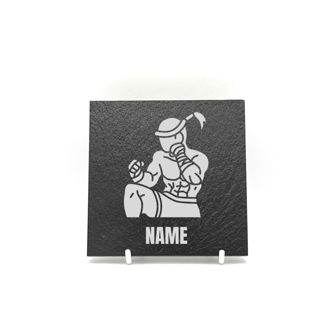 Personalised Gift: Slate Coaster, Muay Thai, Thai Boxing, Any Name