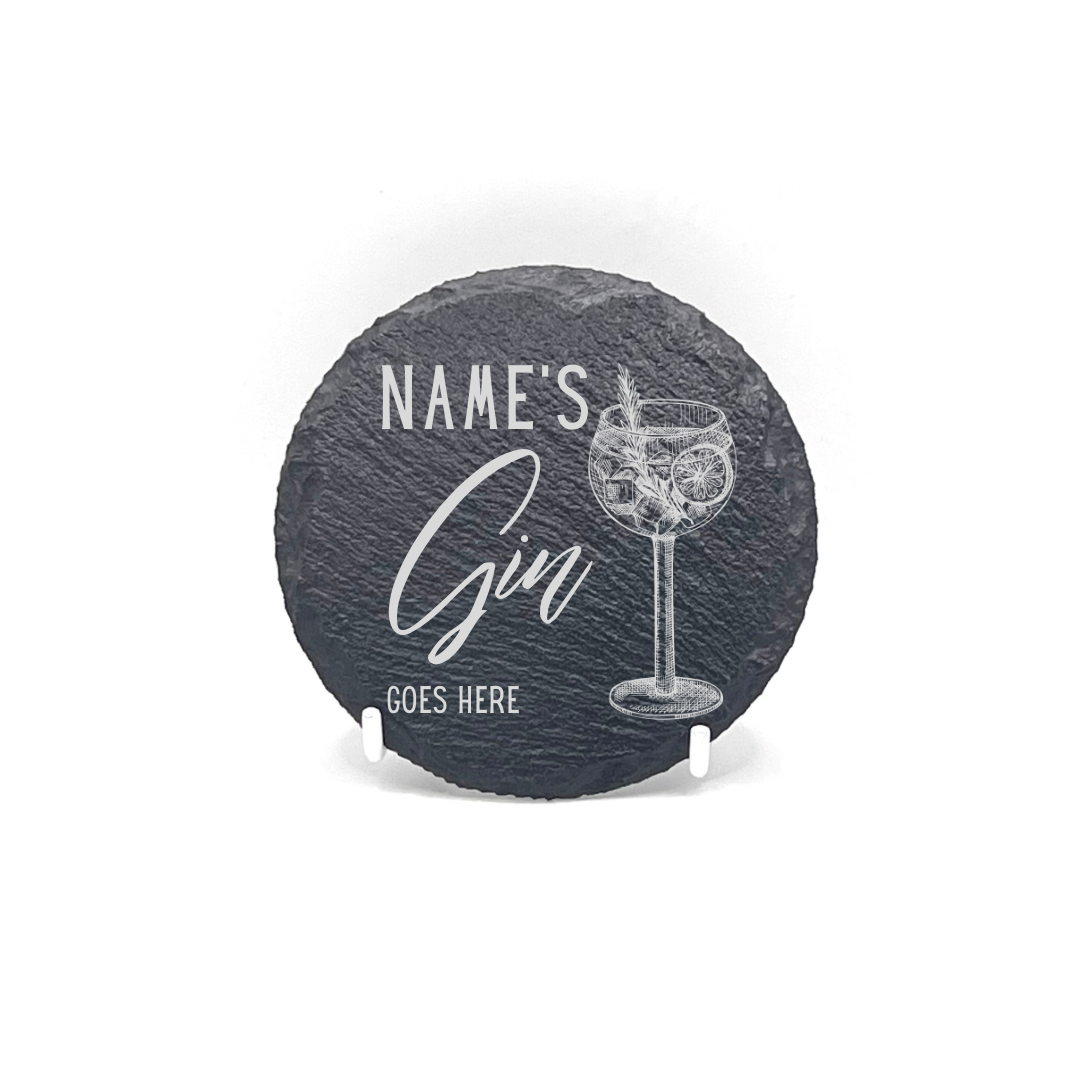 Personalised Gift: Slate Coaster, Personalised with Your Favourite Drink & Your Name. Gin, Beer, Wine, Tea, Coffee, Vodka, Whiskey, Champagne, Cocktails, Prosecco