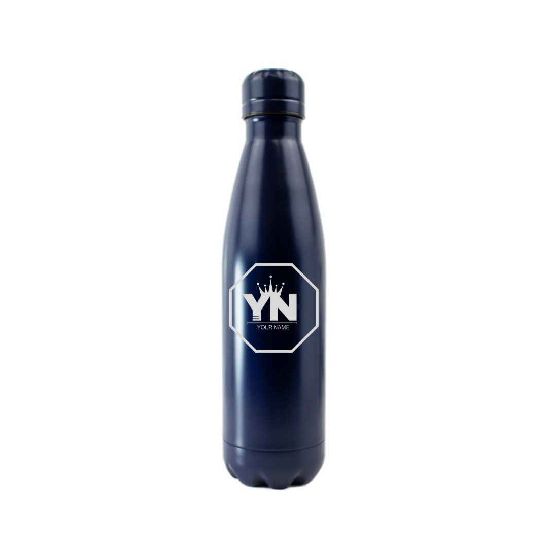 Personalised Gift: Steel Water Bottle, Personalised with Your Name & Initials In the King Octagon Logo