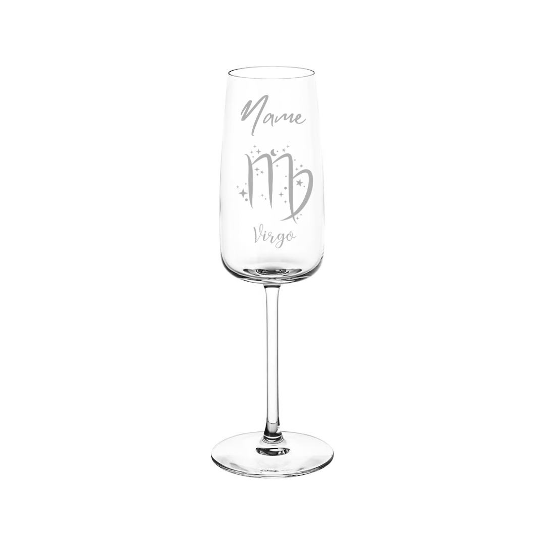 Personalised Gift: Personalised Champagne Glass, Sign of the Zodiac, Star Sign & Any Name