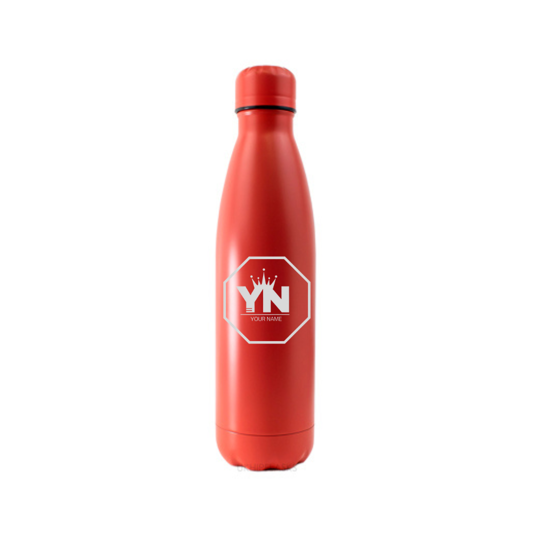 Personalised Gift: Steel Water Bottle, Personalised with Your Name & Initials In the King Octagon Logo
