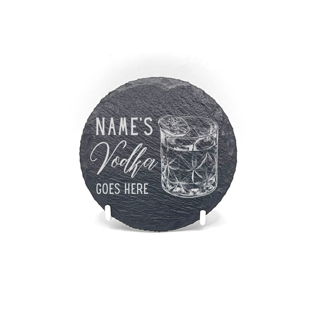 Personalised Gift: Slate Coaster, Personalised with Your Favourite Drink & Your Name. Gin, Beer, Wine, Tea, Coffee, Vodka, Whiskey, Champagne, Cocktails, Prosecco