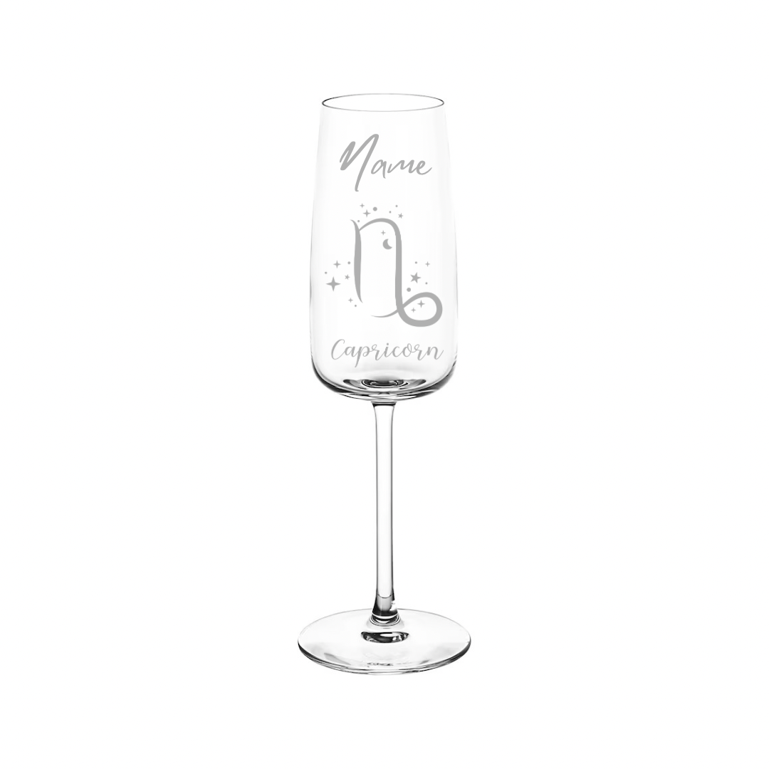 Personalised Gift: Personalised Champagne Glass, Sign of the Zodiac, Star Sign & Any Name