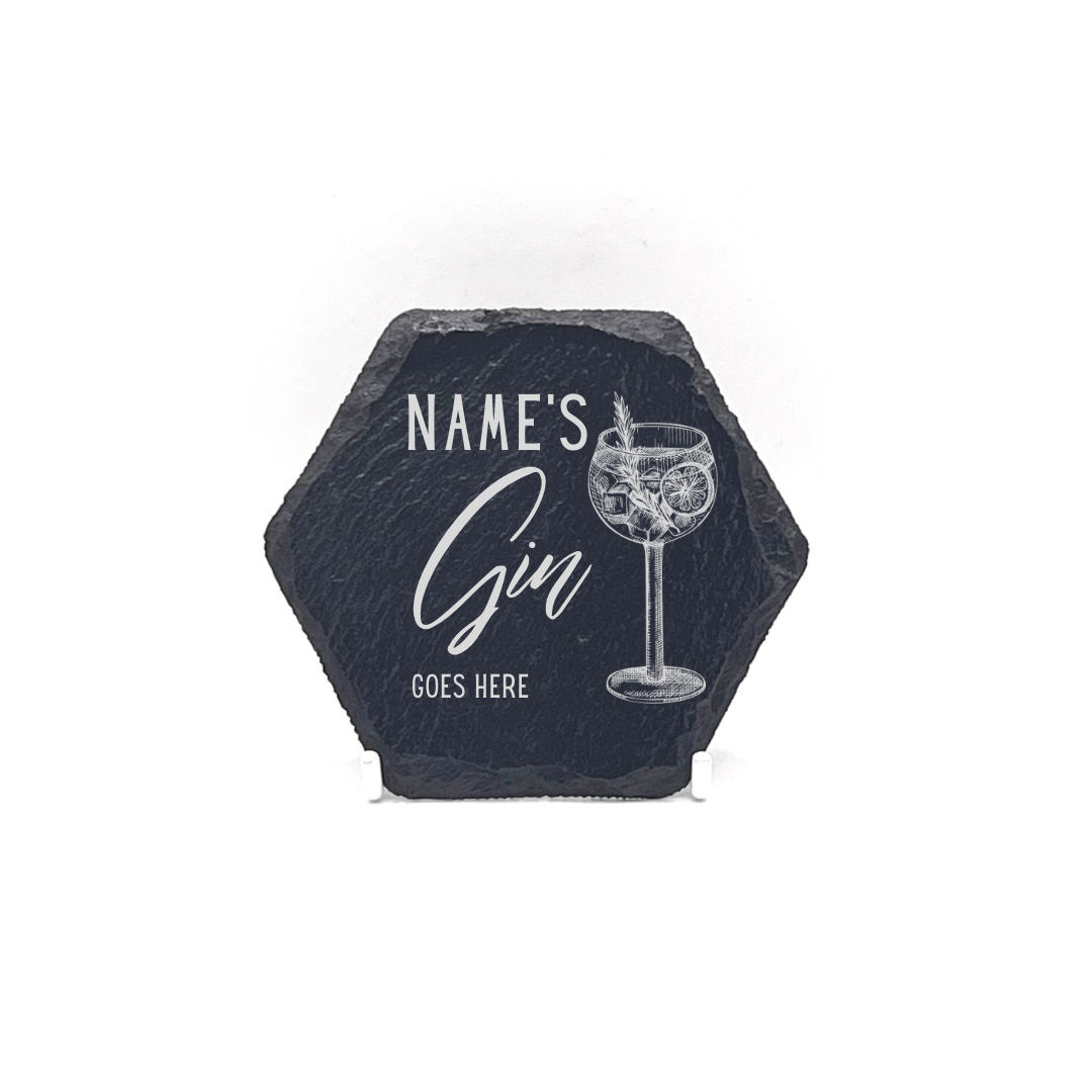 Personalised Gift: Slate Coaster, Personalised with Your Favourite Drink & Your Name. Gin, Beer, Wine, Tea, Coffee, Vodka, Whiskey, Champagne, Cocktails, Prosecco