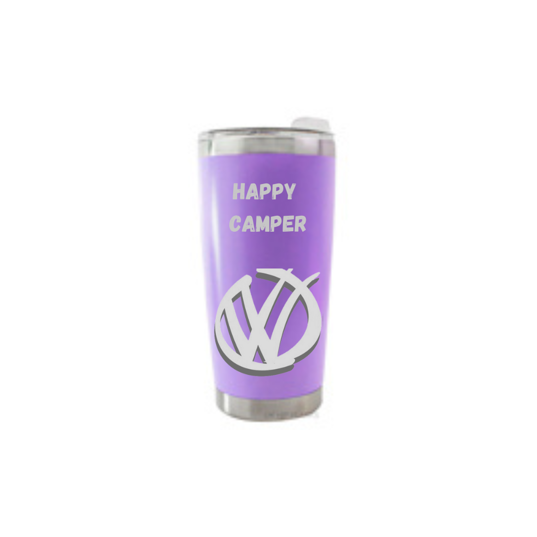 Personalised Gift: Thermal Travel Mug, VW, Happy Camper Design