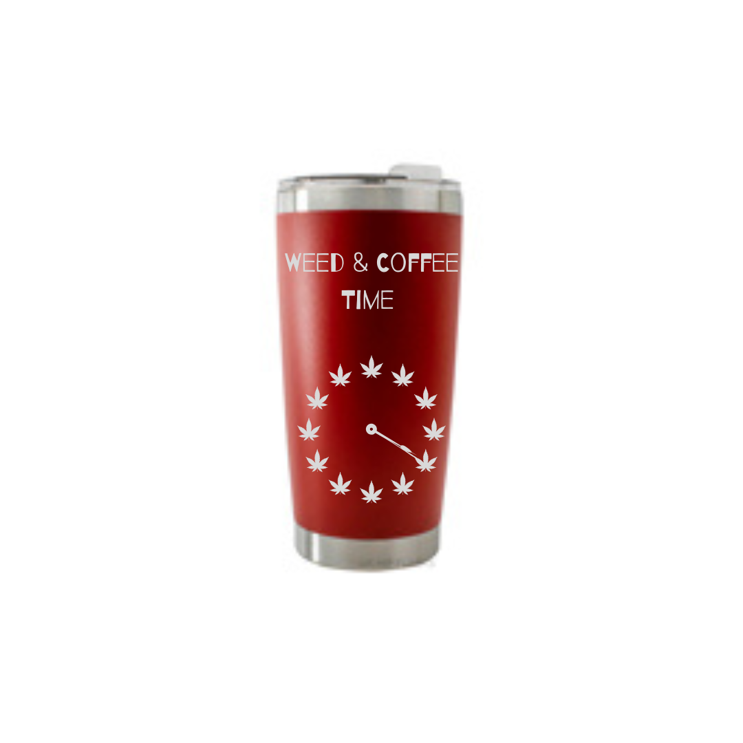 Personalised Gift: Thermal Travel Mug, Weed & Coffee Time Design
